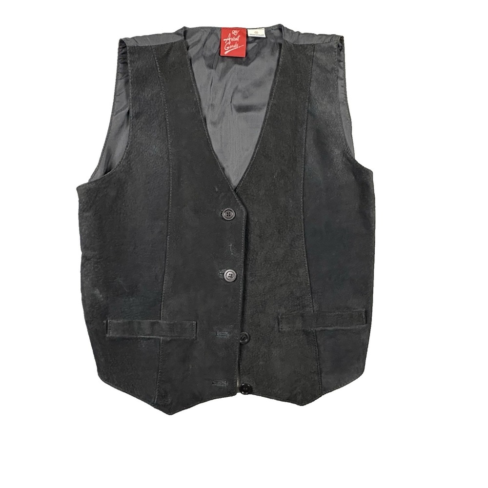 Vintage Avant Garde‎ Women's 12 Black Leather Vest Button Front SEE DESCRIPTION